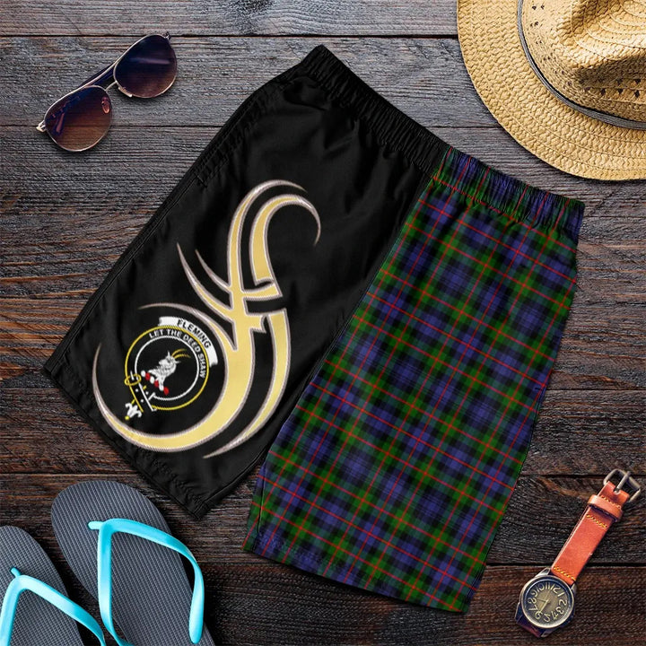 Scottish Fleming Clan Crest Tartan Believe in Me Men's Shorts