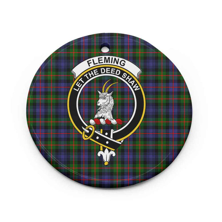 Scottish Fleming Clan Crest Tartan Ceramic Ornament Circle Shape Tartan Plaid