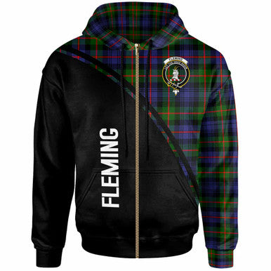 Scottish Fleming Clan Crest Tartan Curve Hoodie Zip-up Tartan Plaid