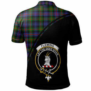 Scottish Fleming Clan Crest Tartan Curve Polo Shirt Back Side Tartan Plaid