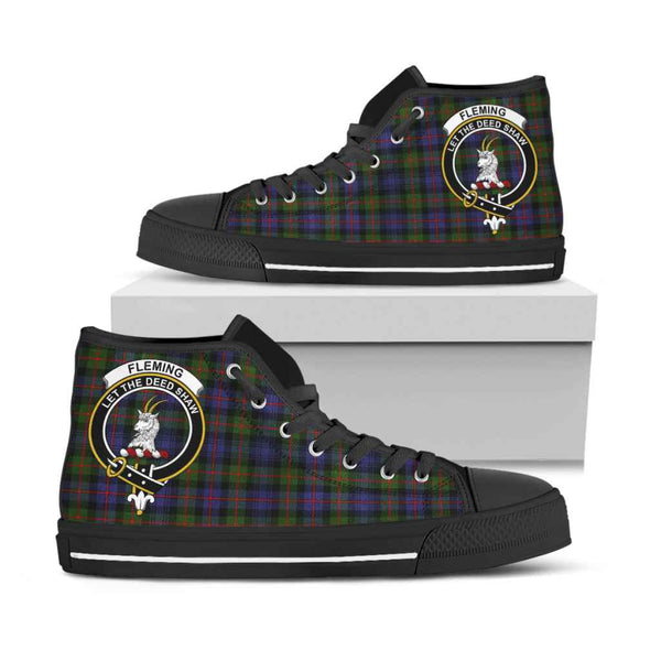 Scottish Fleming Clan Crest Tartan High Top Shoes Black Sole Tartan Plaid