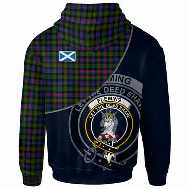 Scottish Fleming Clan Crest Tartan Hoodie - Bend Style Back Side Tartan Plaid