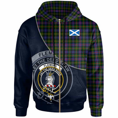 Scottish Fleming Clan Crest Tartan Hoodie - Bend Style Zip-up Tartan Plaid