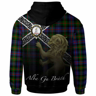 Scottish Fleming Clan Crest Tartan Hoodie - Scotland Lion Back Side Tartan Plaid