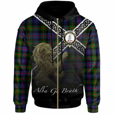Scottish Fleming Clan Crest Tartan Hoodie - Scotland Lion Zip-up Tartan Plaid