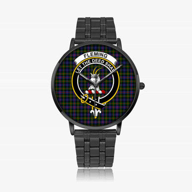 Scottish Fleming Clan Crest Tartan Instafamous Steel Quartz Watches Tartan Plaid Black 1
