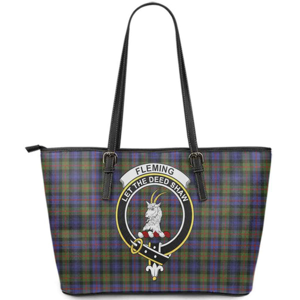 Scottish Fleming Clan Crest Tartan Leather Tote Tartan Plaid