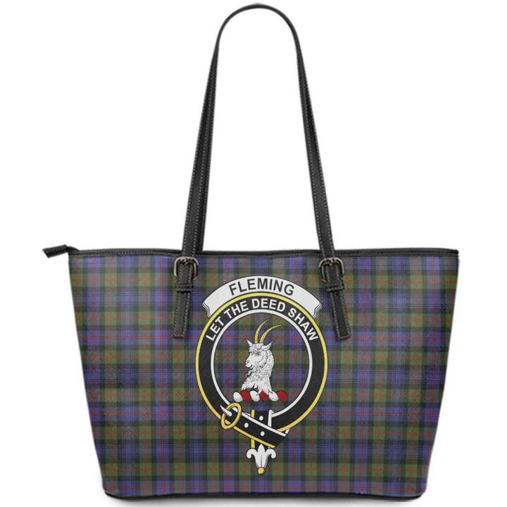 Scottish Fleming Clan Crest Tartan Leather Tote Tartan Plaid