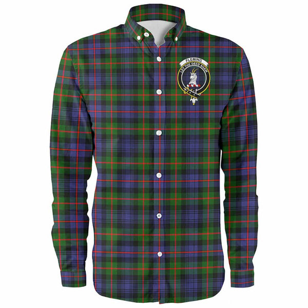 Scottish Fleming Clan Crest Tartan Long Sleeve Shirt Front Side Tartan Plaid