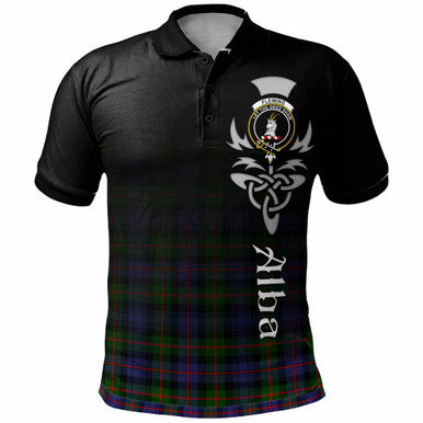 Scottish Fleming Clan Crest Tartan Polo Shirt - Alba Gu Brath Family Crest Celtic Inspired Front Side Tartan Plaid