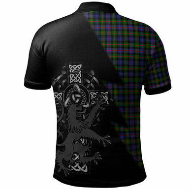 Scottish Fleming Clan Crest Tartan Polo Shirt - Lion Rampant Celtic Cross Flash Style Back Side Tartan Plaid