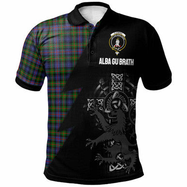 Scottish Fleming Clan Crest Tartan Polo Shirt - Lion Rampant Celtic Cross Flash Style Front Side Tartan Plaid