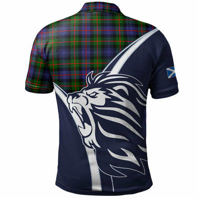 Scottish Fleming Clan Crest Tartan Polo Shirt - Scottish Flag With Lion Back Side Tartan Plaid