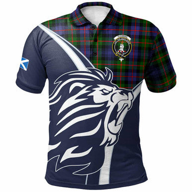 Scottish Fleming Clan Crest Tartan Polo Shirt - Scottish Flag With Lion Front Side Tartan Plaid