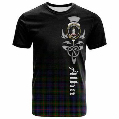 Scottish Fleming Clan Crest Tartan T-Shirt - Alba Gu Brath Family Crest Celtic Inspired Front Side Tartan Plaid
