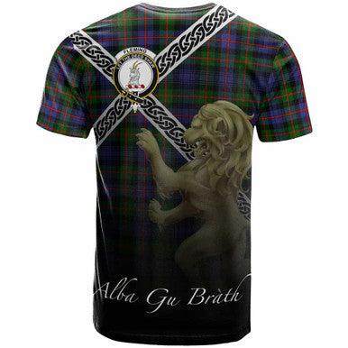 Scottish Fleming Clan Crest Tartan T-Shirt - Celtic With Scotland Lion Back Side Tartan Plaid