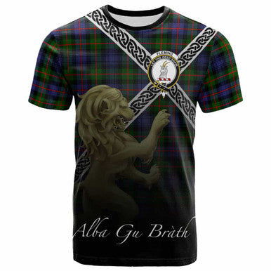 Scottish Fleming Clan Crest Tartan T-Shirt - Celtic With Scotland Lion Front Side Tartan Plaid