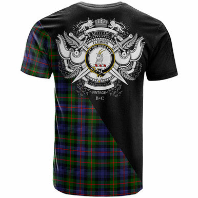 Scottish Fleming Clan Crest Tartan T-Shirt - Military Logo Back Side Tartan Plaid
