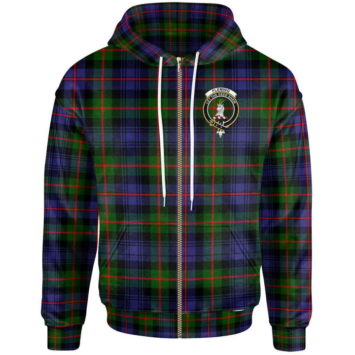 Scottish Fleming Clan Crest Tartan Hoodie Zip Tartan Plaid