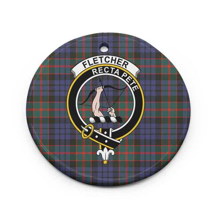 Scottish Fletcher Clan Crest Tartan Ceramic Ornament Circle Shape Tartan Plaid