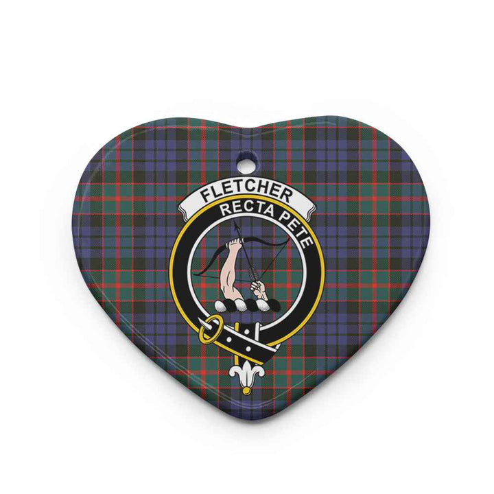 Scottish Fletcher Clan Crest Tartan Ceramic Ornament Heart Shape Tartan Plaid