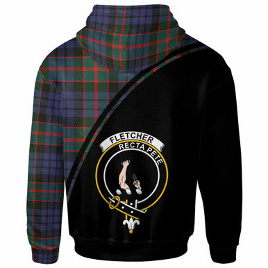 Scottish Fletcher Clan Crest Tartan Curve Hoodie Back Side Tartan Plaid