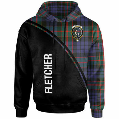 Scottish Fletcher Clan Crest Tartan Curve Hoodie Front Side Tartan Plaid
