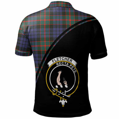 Scottish Fletcher Clan Crest Tartan Curve Polo Shirt Back Side Tartan Plaid