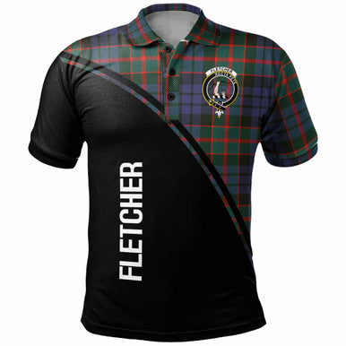 Scottish Fletcher Clan Crest Tartan Curve Polo Shirt Front Side Tartan Plaid