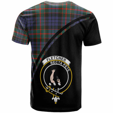 Scottish Fletcher Clan Crest Tartan Curve T-Shirt Back Side Tartan Plaid