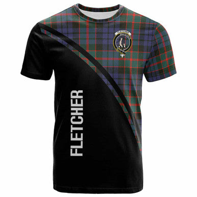 Scottish Fletcher Clan Crest Tartan Curve T-Shirt Front Side Tartan Plaid