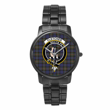 Scottish Fletcher Clan Crest Tartan Folding Clasp Steel Quartz Watches Tartan Plaid Black 1