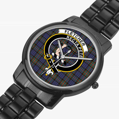 Scottish Fletcher Clan Crest Tartan Folding Clasp Steel Quartz Watches Tartan Plaid Black 2