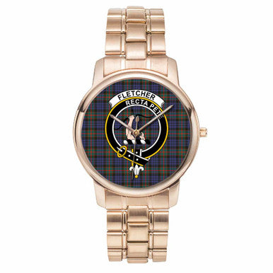 Scottish Fletcher Clan Crest Tartan Folding Clasp Steel Quartz Watches Tartan Plaid Rose Gold 1