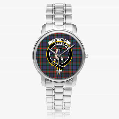 Scottish Fletcher Clan Crest Tartan Folding Clasp Steel Quartz Watches Tartan Plaid Silver 1