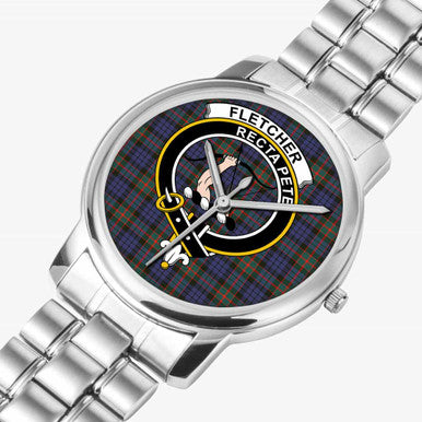 Scottish Fletcher Clan Crest Tartan Folding Clasp Steel Quartz Watches Tartan Plaid Silver 2