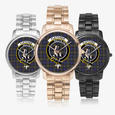 Scottish Fletcher Clan Crest Tartan Folding Clasp Steel Quartz Watches Tartan Plaid All