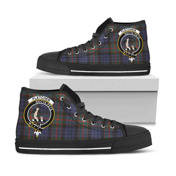 Scottish Fletcher Clan Crest Tartan High Top Shoes Black Sole Tartan Plaid