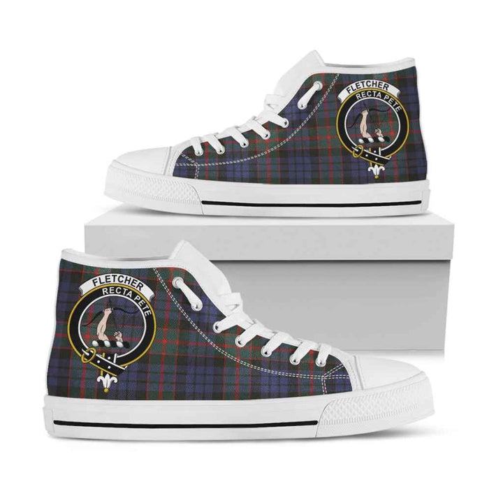 Scottish Fletcher Clan Crest Tartan High Top Shoes White Sole Tartan Plaid