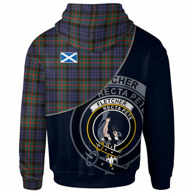 Scottish Fletcher Clan Crest Tartan Hoodie - Bend Style Back Side Tartan Plaid