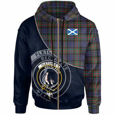 Scottish Fletcher Clan Crest Tartan Hoodie - Bend Style Zip-up Tartan Plaid