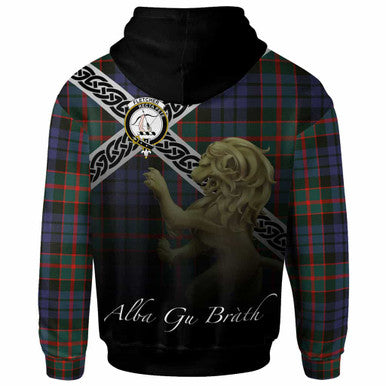Scottish Fletcher Clan Crest Tartan Hoodie - Scotland Lion Back Side Tartan Plaid