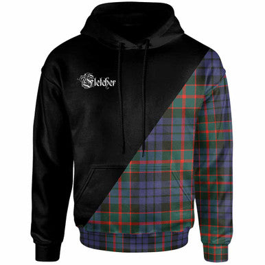 Scottish Fletcher Clan Crest Tartan Hoodie - Military Logo Front Side Tartan Plaid