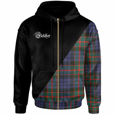 Scottish Fletcher Clan Crest Tartan Hoodie - Military Logo Zip-up Tartan Plaid
