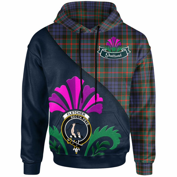 Scottish Fletcher Clan Crest Tartan Hoodie - Scotland Thistle Style Front Side Tartan Plaid