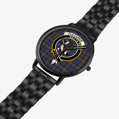 Scottish Fletcher Clan Crest Tartan Instafamous Steel Quartz Watches Tartan Plaid Black 2