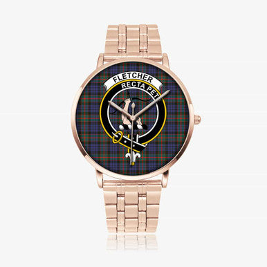Scottish Fletcher Clan Crest Tartan Instafamous Steel Quartz Watches Tartan Plaid Rose Gold 1