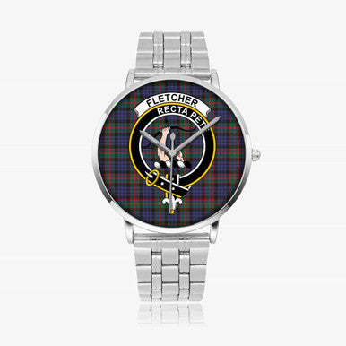 Scottish Fletcher Clan Crest Tartan Instafamous Steel Quartz Watches Tartan Plaid Silver 1