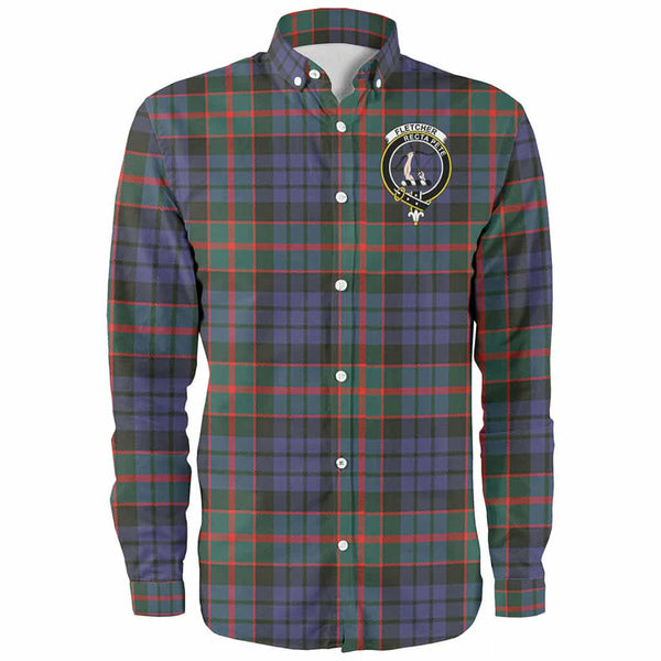 Scottish Fletcher Clan Crest Tartan Long Sleeve Shirt Front Side Tartan Plaid