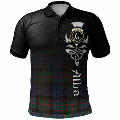 Scottish Fletcher Clan Crest Tartan Polo Shirt - Alba Gu Brath Family Crest Celtic Inspired Front Side Tartan Plaid